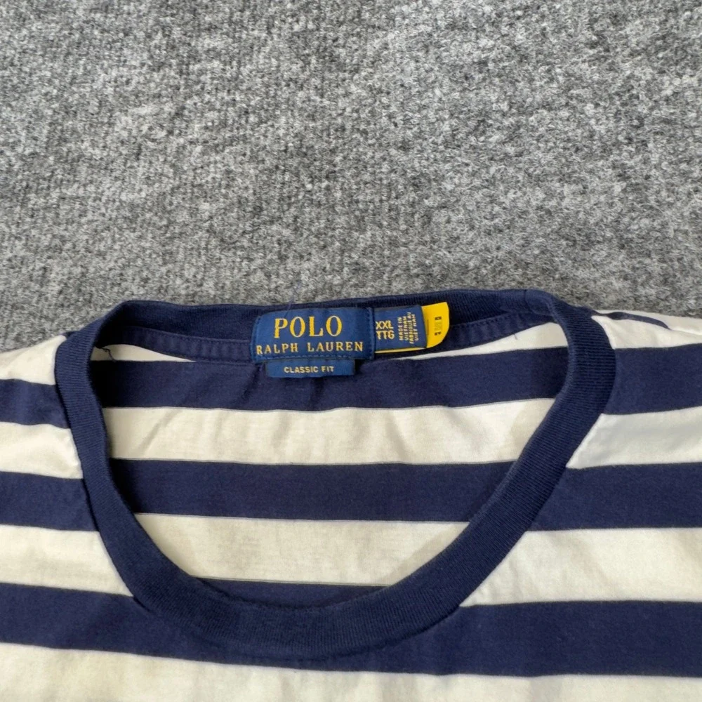 Polo Ralph Lauren T-Shirt Mens XXL Blue White Striped Pony Logo Classic Fit